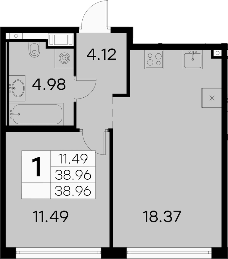 1-комнатная квартира 38.96 м², 6/7 эт., ЖК «GloraX Aura Vasileostrovsky»